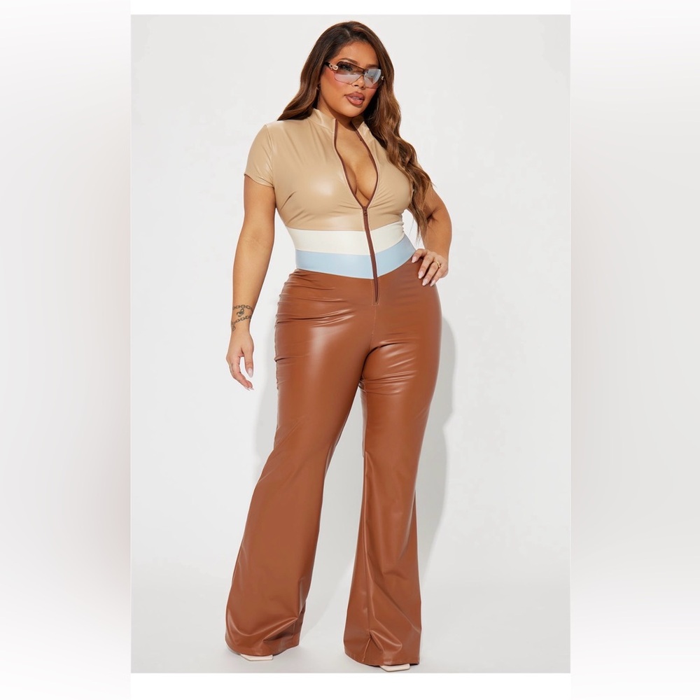 Fashion Nova All About My 70’s Faux Leather Jumpsuit